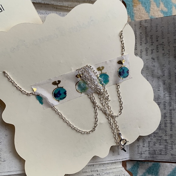 🌈Blue Willow china soldered shard w sterling silver 18” chain. New w wrapping. - Picture 7 of 9